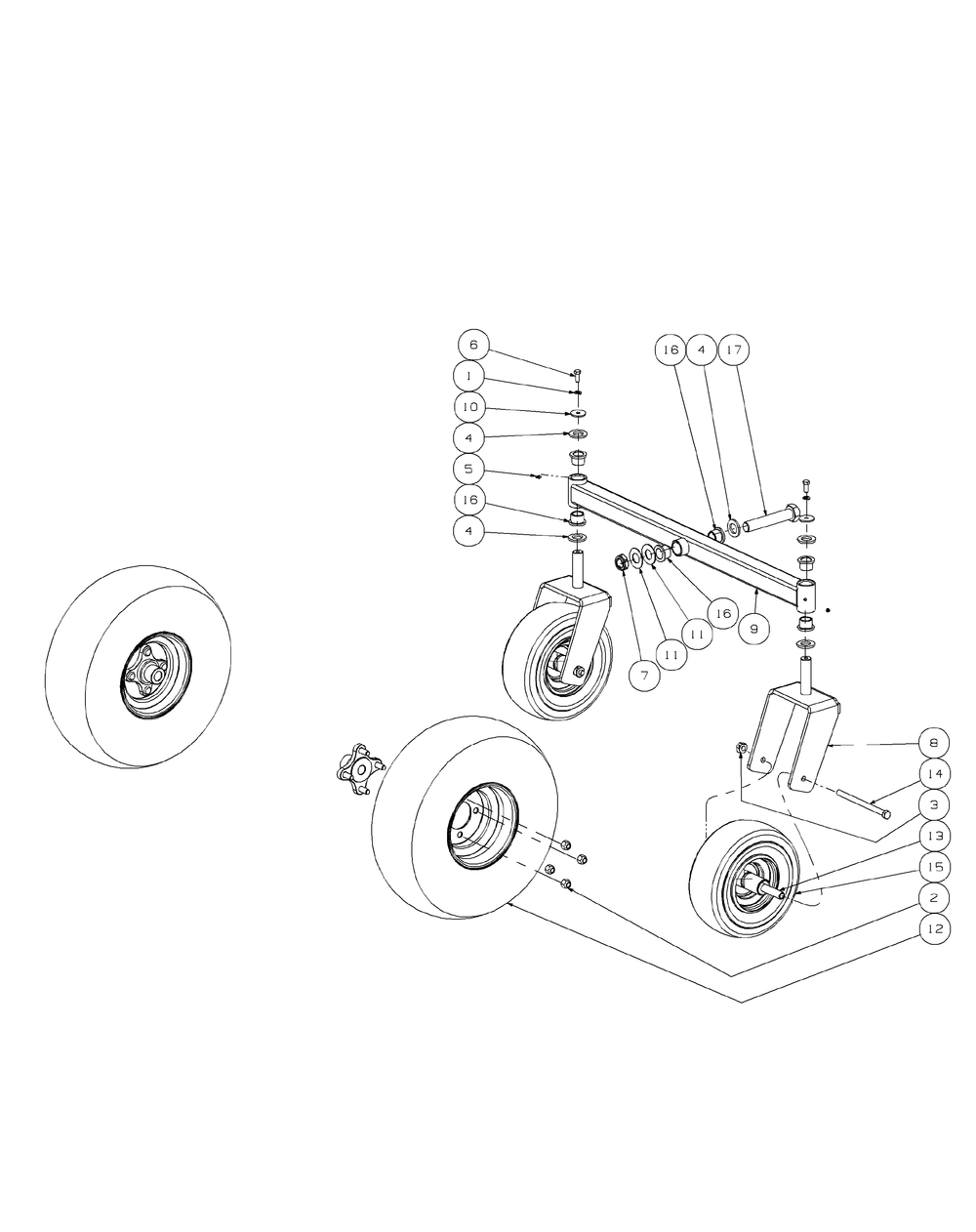 Front Caster And Tire Assembly 44-Inch Diagram and Parts List for ENFORCER44 53BI3AGF050-19HP Cub Cadet Lawn Tractor